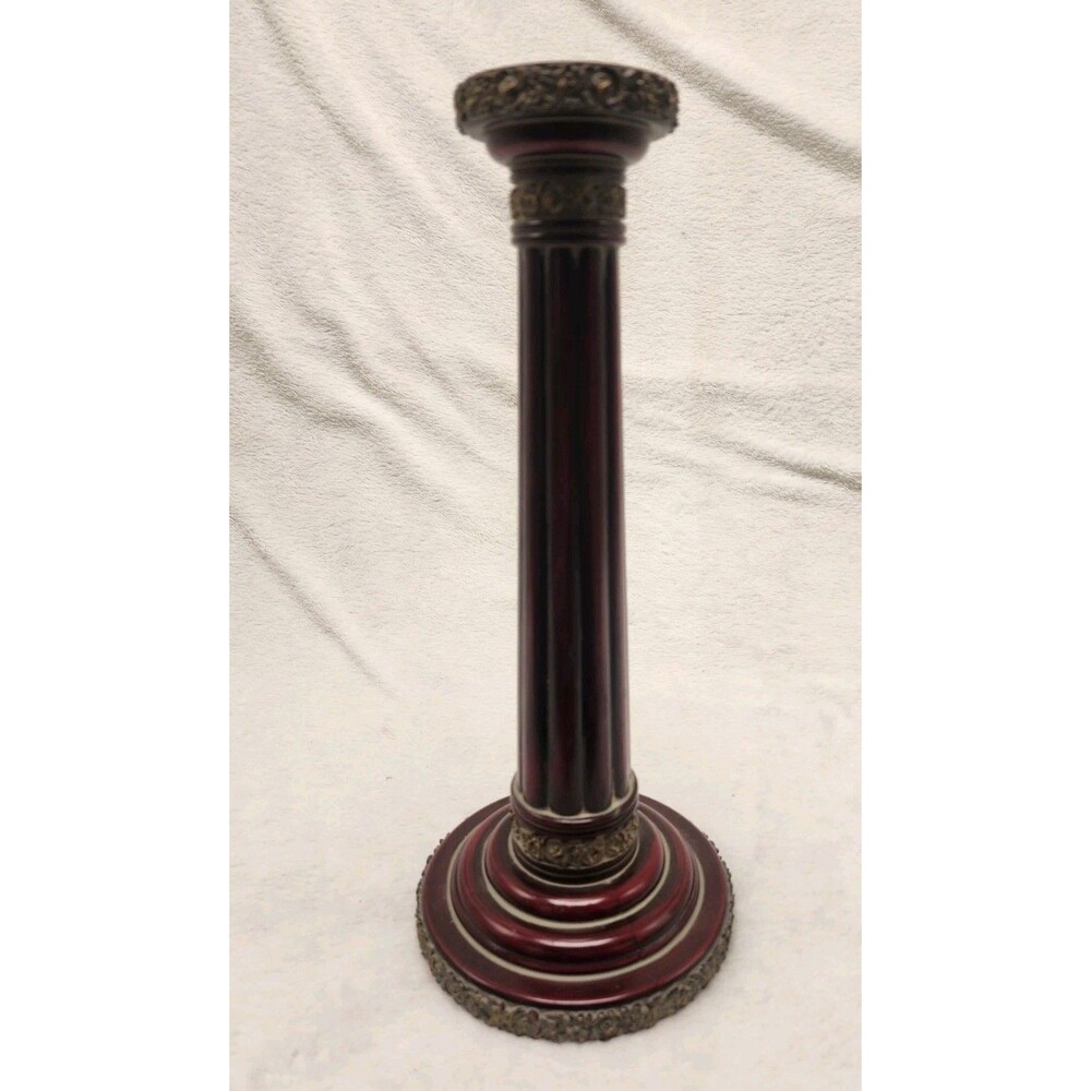 Vintage Maitland Smith Candle Holder Lacquered Wood With Floral Carvings 11.5"